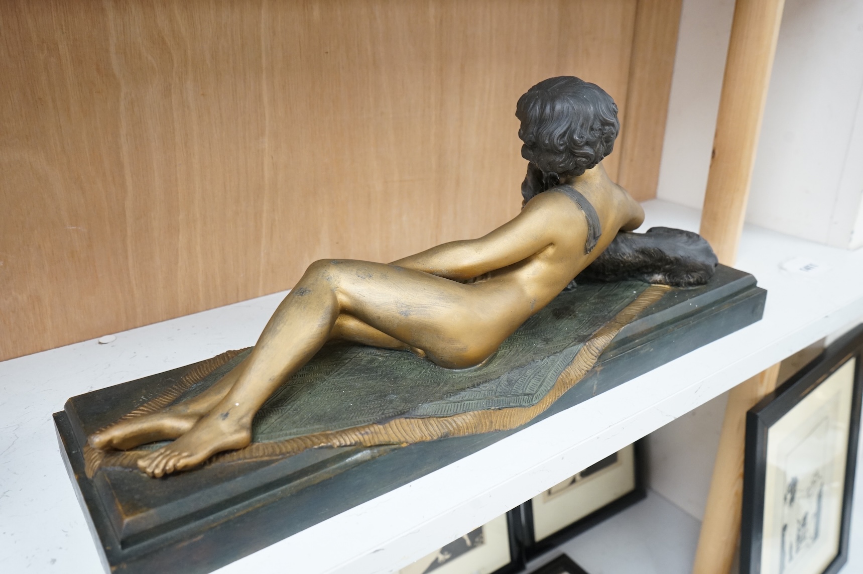 An Art Deco painted spelter group ‘Friends’ by L.Bruns, 54cm wide, 22cm high